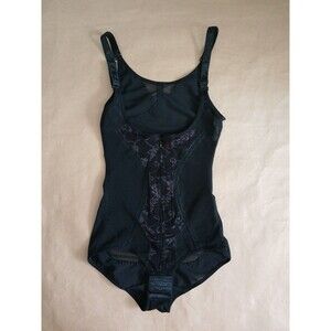 Shapewear Tummy Control Bodysuit Womens M Black Mesh Sculpting Zip Hook Eye